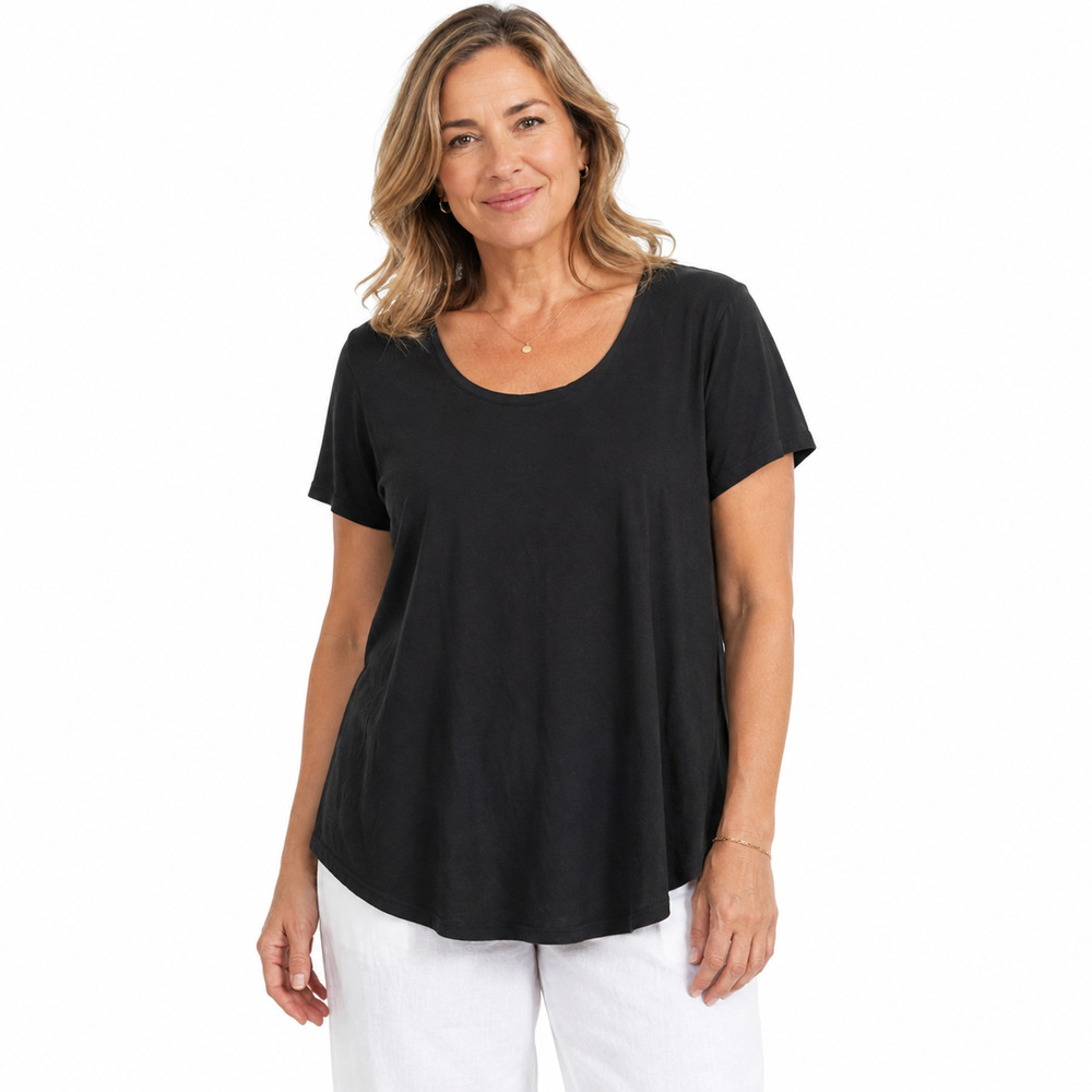 J Jill Pure All Scoop Neck Elliptical Tee Black Short Sleeve Pima Cotton Peru L